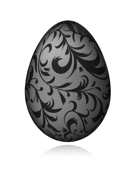 Easter egg black with floral ornament for your design — Stock Vector