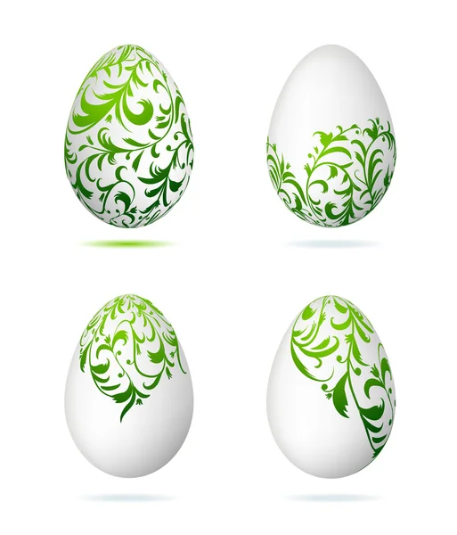 Ovos de Páscoa branco com ornamento floral para o seu projeto — Vetor de Stock
