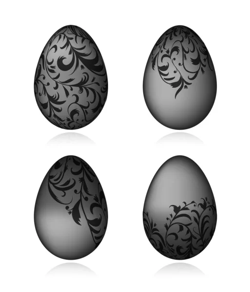 Easter eggs black with floral ornament for your design — Stock Vector