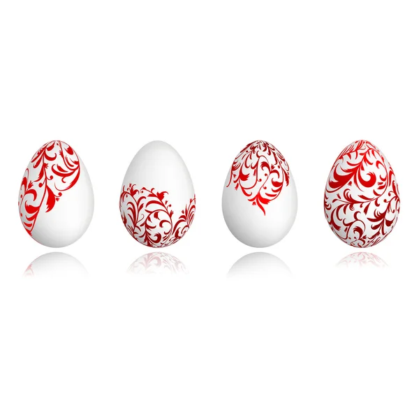 Easter eggs white with floral ornament for your design — Stock Vector