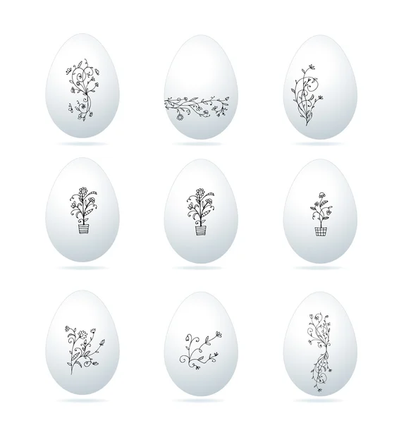 Paaseieren wit met bloemen ornament voor uw ontwerp — Stockvector