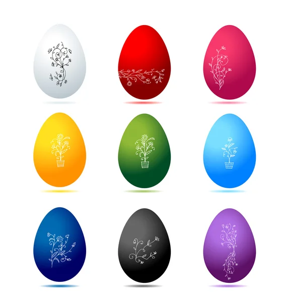 Ovos de Páscoa coloridos com ornamento floral para o seu design —  Vetores de Stock