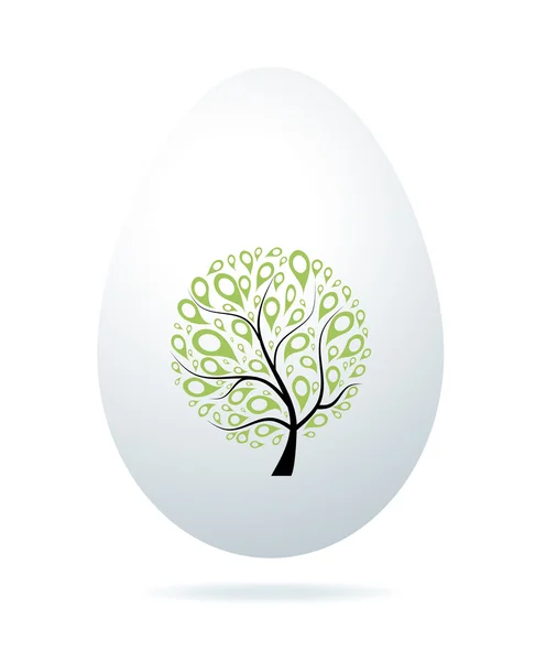 Ovo de Páscoa branco com árvore de arte para o seu design — Vetor de Stock
