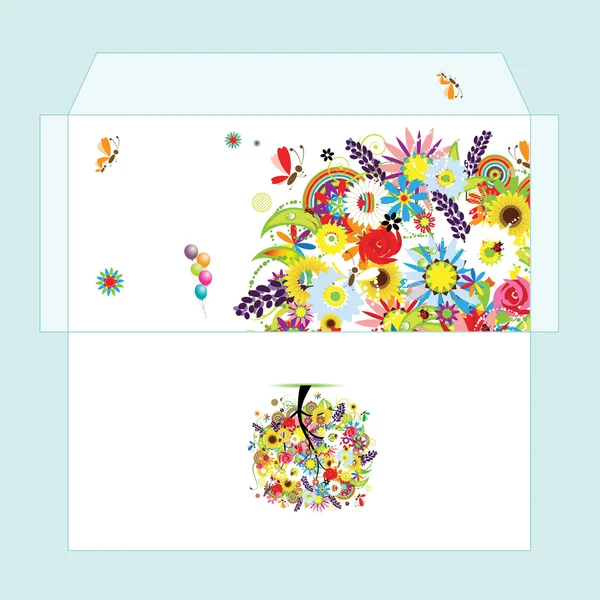 Projeto de envelope com árvore floral — Vetor de Stock