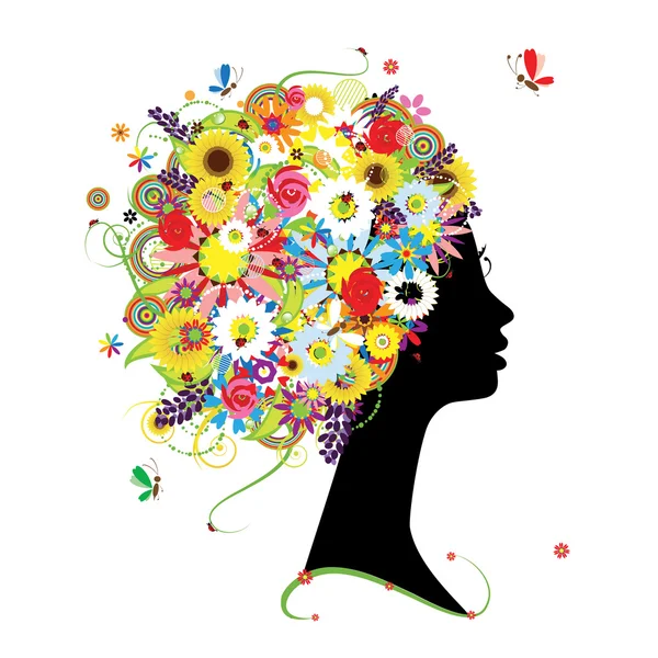 Profil żeński, fryzura kwiatowa dla Twojego projektu — Wektor stockowy