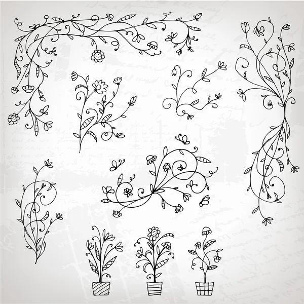 Květinový ornament skica, silueta pro návrh — Stockový vektor
