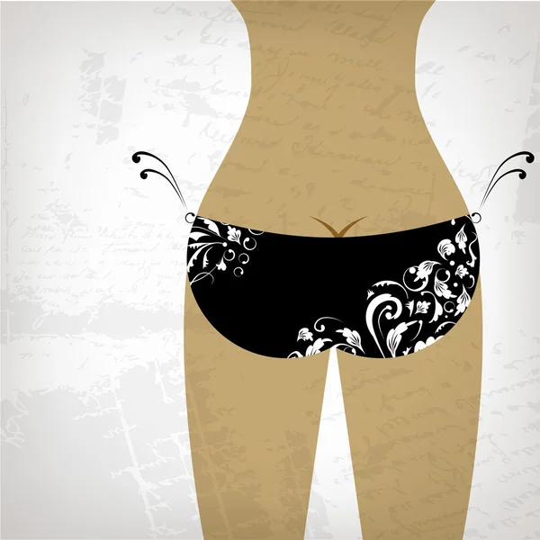 Bikini bottom on grunge background, view back - Stok Vektor