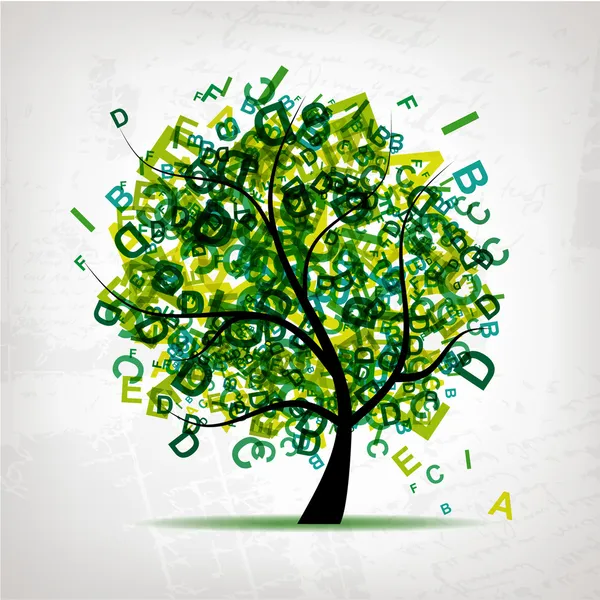 Δέντρο τέχνης με γράμματα πράσινο για το σχεδιασμό σας — Διανυσματικό Αρχείο