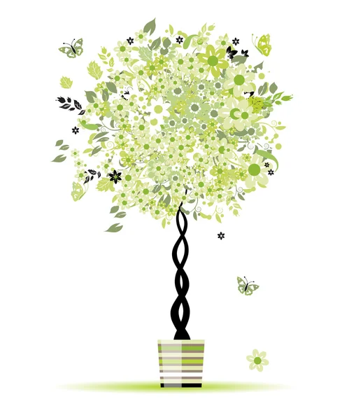 Весняне квіткове дерево в горщику для вашого дизайну — стоковий вектор