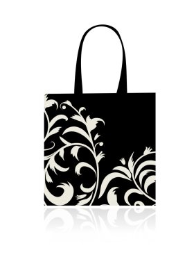 Shopping bag design, floral ornament clipart