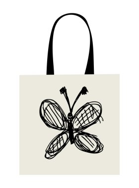 Shopping bag design, funny butterfly sketch clipart