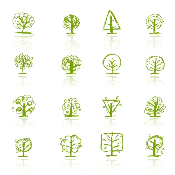为您的设计设置素描树 — 图库矢量图片