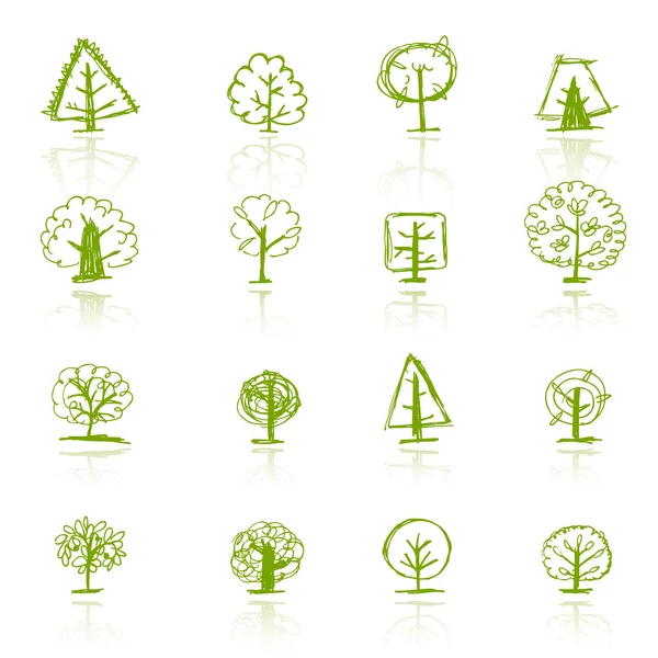 为您的设计设置素描树 — 图库矢量图片