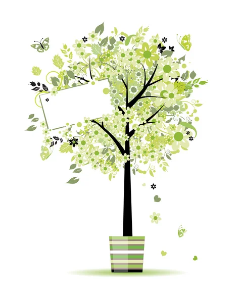 Beautiful spring tree in pot for your design — Stock Vector