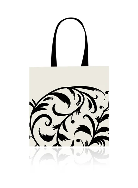 Alışveriş çantası tasarımı, çiçek süsü. — Stok Vektör