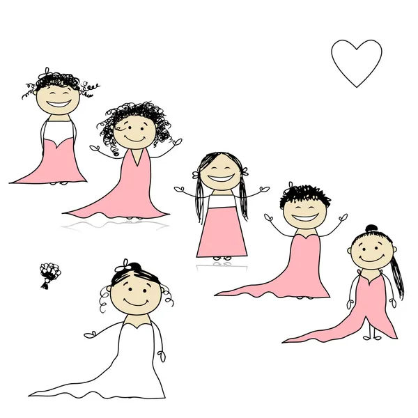 Bride with bridesmaids for your design — Stock Vector