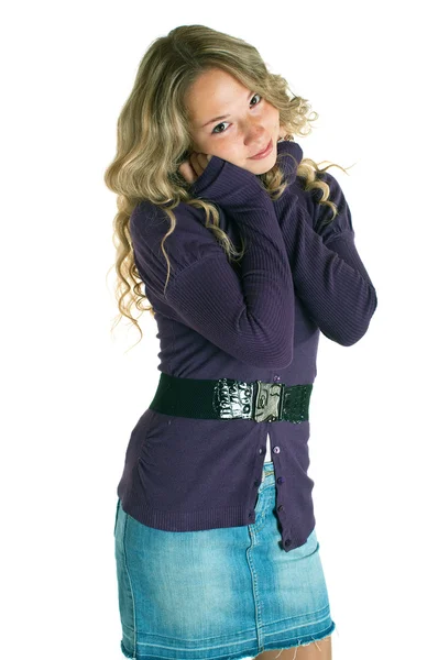 Κορίτσι σε μια πασχαλιά, πουκάμισο και τζιν φούστα — Φωτογραφία Αρχείου