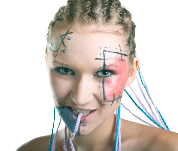 Dziewczyna z liny i geometryczne makijaż — Zdjęcie stockowe