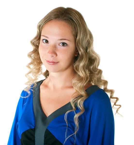 Mavi Siyah Renk Beyaz Bir Arka Plan Üzerinde Elbise Genç — Stok fotoğraf