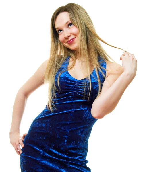 Девушка в темно-синем платье — стоковое фото
