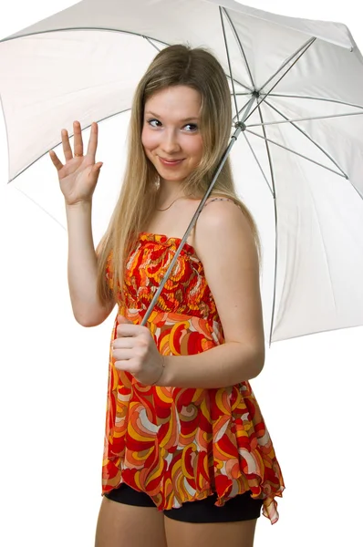 微笑着一把伞的女孩 — 图库照片