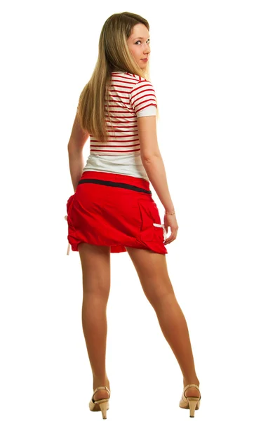 Sereniteit meisje in striped en rode — Stockfoto