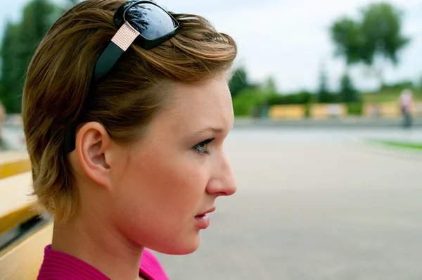 stock image Girl against urban landscape