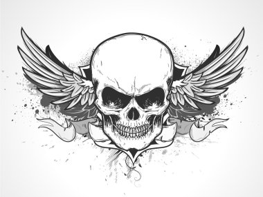 Winged human skull clipart