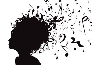 young girl in profile with musical hair clipart