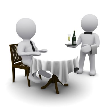 Small three-dimensional man dines clipart