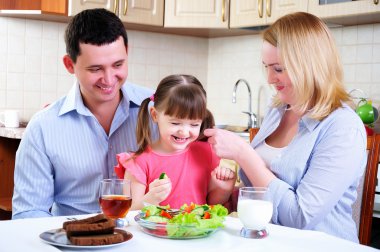 Dad, Mom and their little daughter clipart