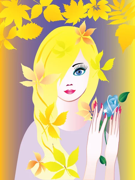 Girl with Rose. — Stock Vector