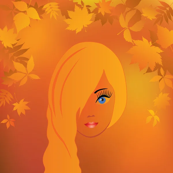 Kızın yüzü sonbahar arka planda. — Stok Vektör