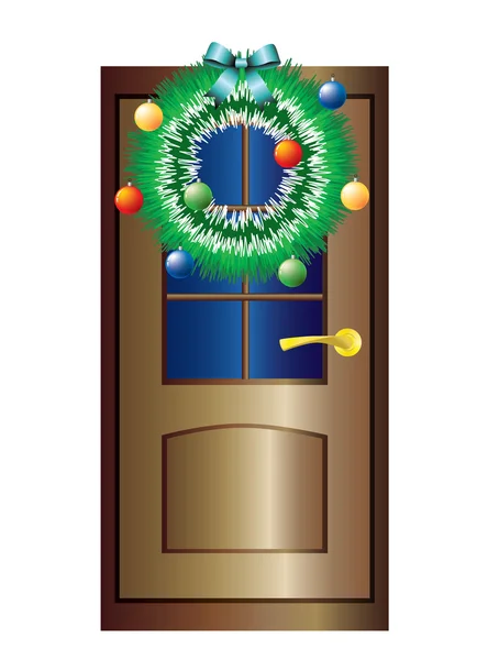 दरवाजे पर क्रिसमस मुकुट . — स्टॉक वेक्टर