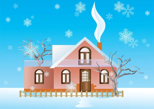 Cottage in the winter background. — Stock Vector