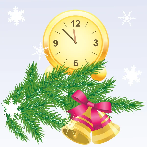Christmas background with the clock. — Stock Vector