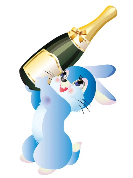 Hare with a bottle of champagne — Stock Vector