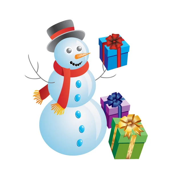 Snowman with gifts. — Stock Vector