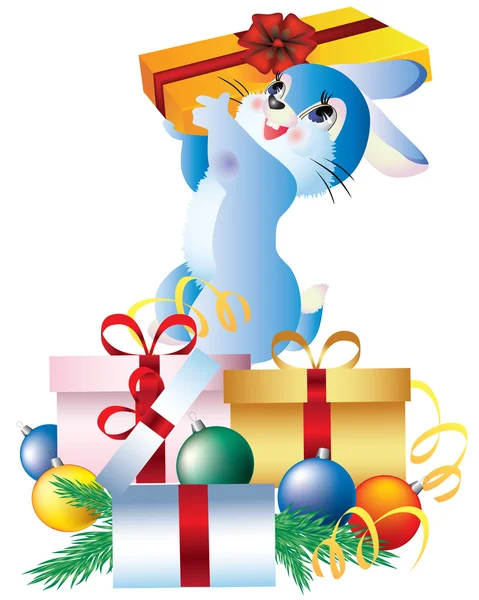 Rabbit with gifts. — Stock Vector