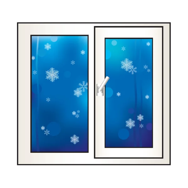 Window Night Sky Snowflakes — Stock Vector
