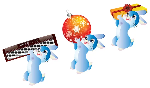 三兔的礼物 一个球和一架钢琴 — 图库矢量图片