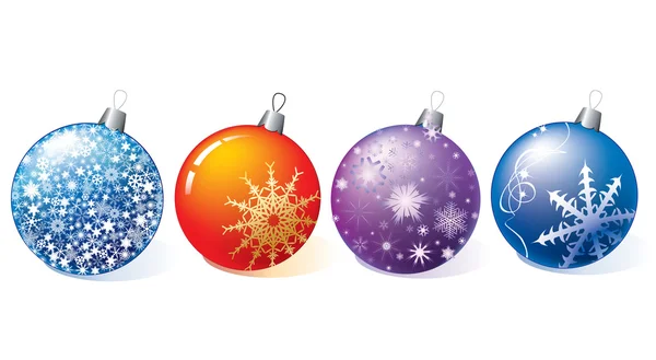 Four Christmas Colored Ball Snowflakes — Stock Vector