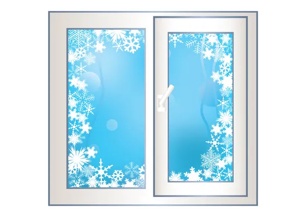 Window on a winter background. — Stock Vector