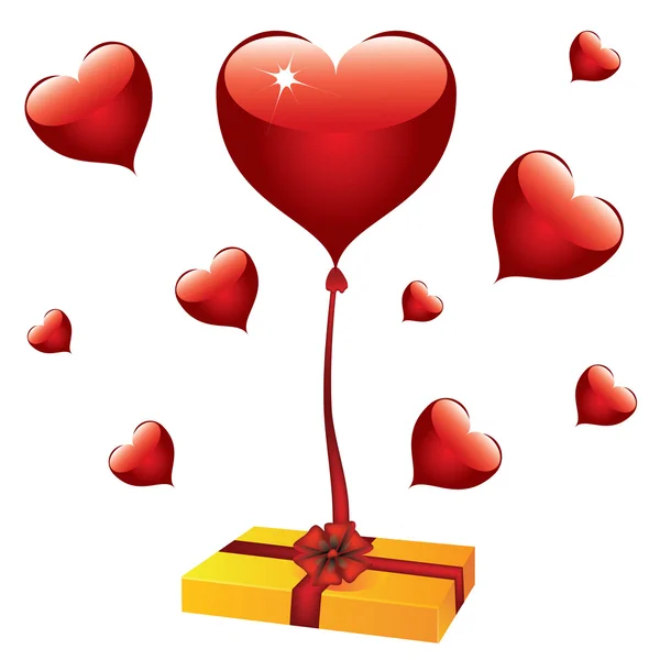 背景のバレンタインデーのギフトとボックスと赤の心 — ストックベクタ