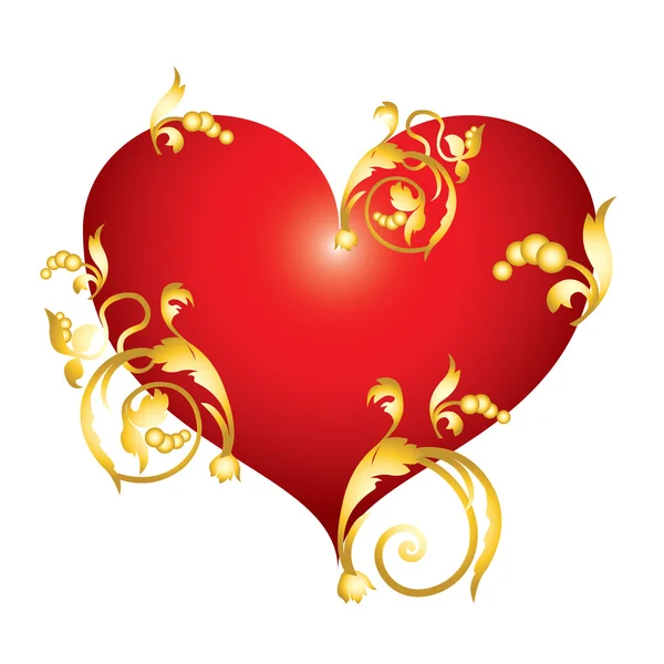 Абстрактное Красное Сердце Золотыми Орнаментами — стоковый вектор