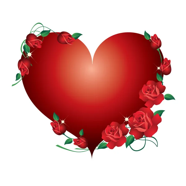 Red heart with roses. — Stock Vector