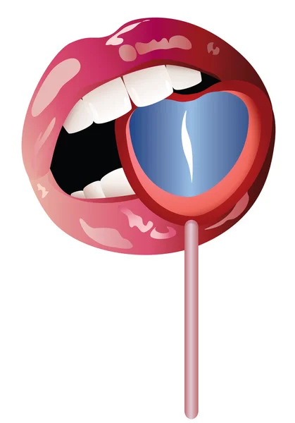 Rode Vrouw Lippen Snoep Een Witte Achtergrond — Stockvector