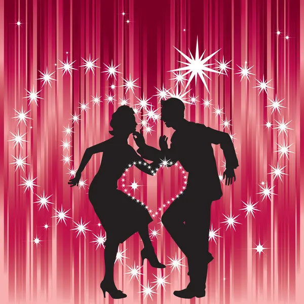 Dancing couple, and heart. — Stock Vector