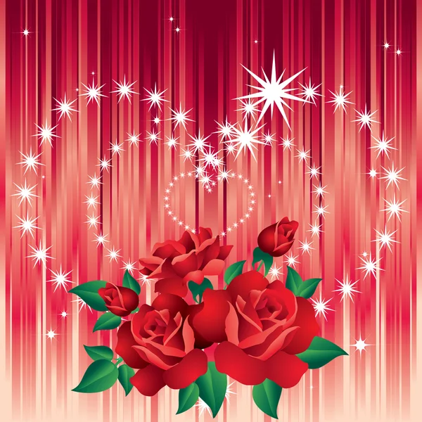 Background Valentine Day Roses Hearts Stars — Stock Vector
