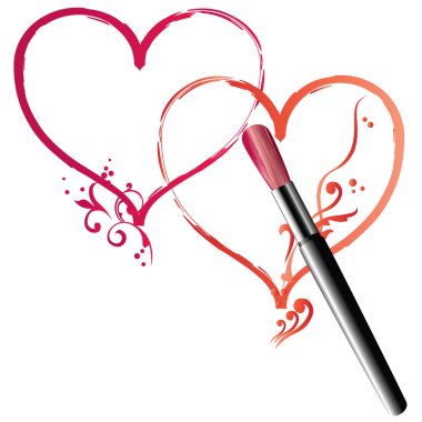 Art brush, drawing a two hearts on a white background. clipart